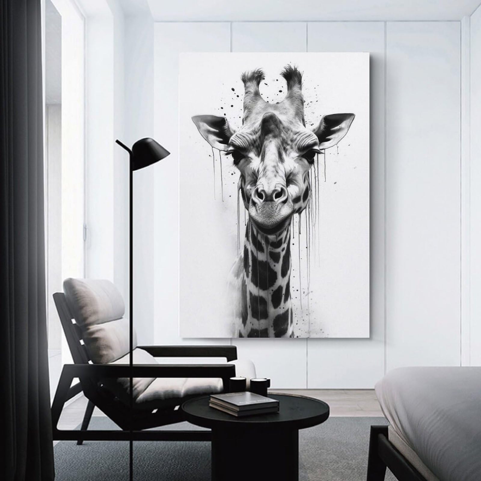 Junmoney Giraffe Beauty Watercolor Canvas Wall Art 24x36inch(60x90cm), for Work Areas, Reading Rooms Or Studios, A Smart Decor Choice for Study Walls