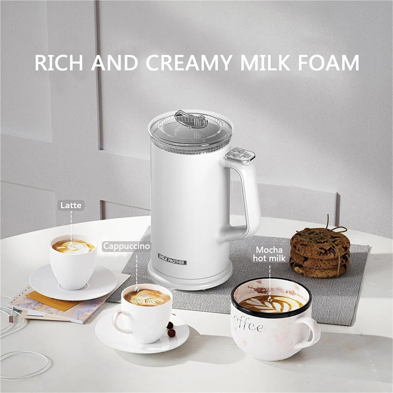 350 Ml/11,8 uncji Elektryczny spieniacz do mleka Automatyczny Spieniacz Do Mleka Gorący/Zimny Kontrola Temperatury Do Kawy Mlecznej, Cappuccino, Czekolada I Gorąca Czekolada