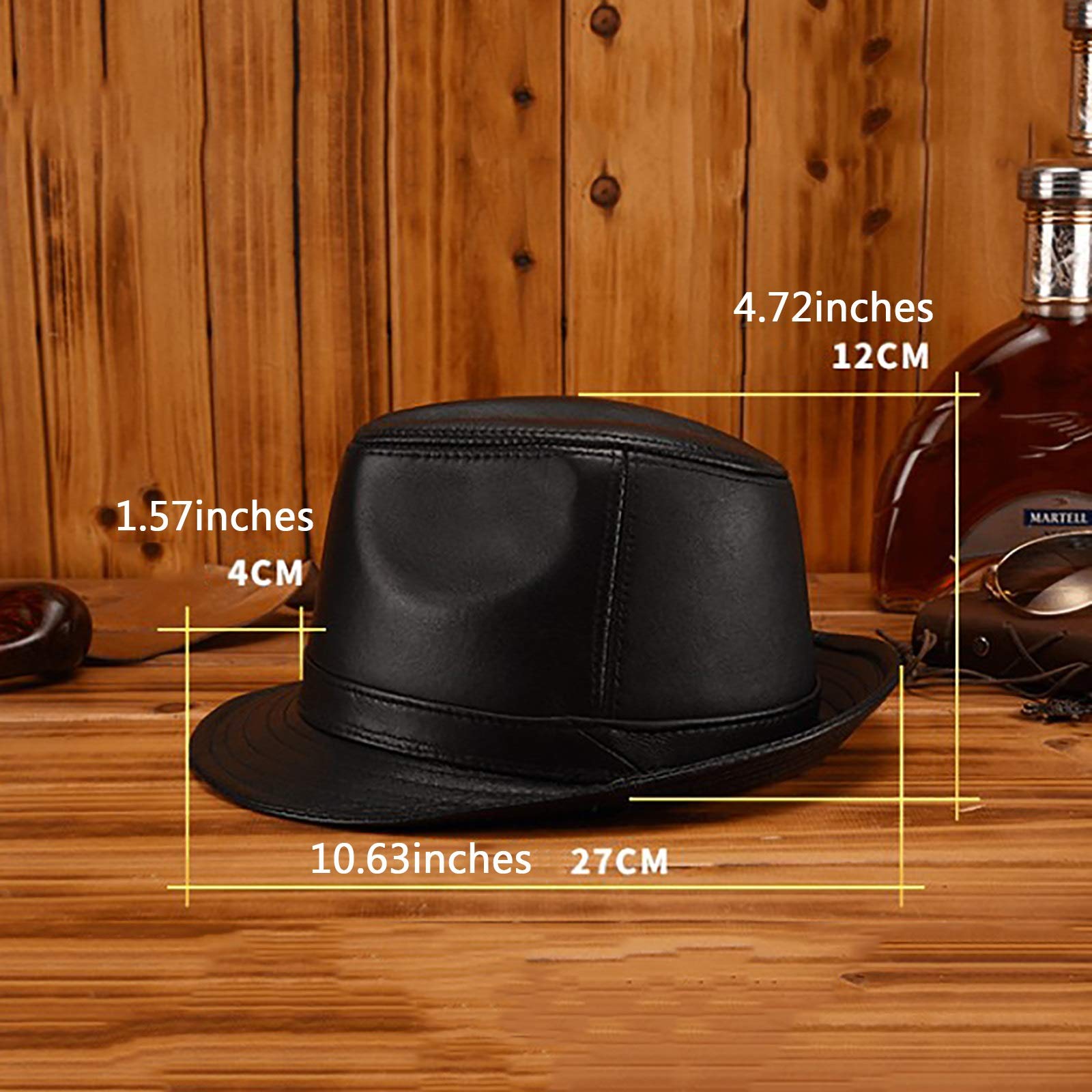 G&F Męski skórzany kapelusz Fedoras Panama Krótka krawędź Wieprzowina Pie Czapka Jazz Gentleman (kolor : Czarny, Rozmiar : 56)