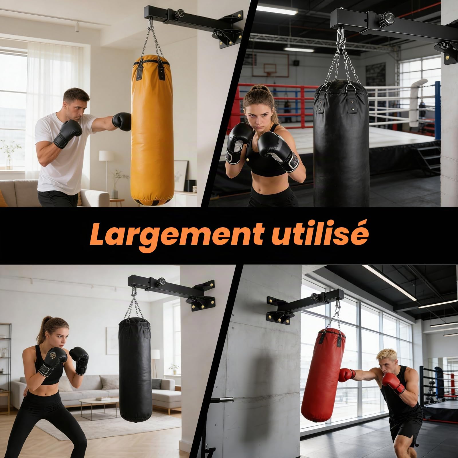 Support De Sac De Frappe,Rotation À 360°,Longueur Réglable 44-66 Cm,Support Mural pour Sac De Boxe pour Sacs De Sable,Sacs De Vitesse,Sacs MMA