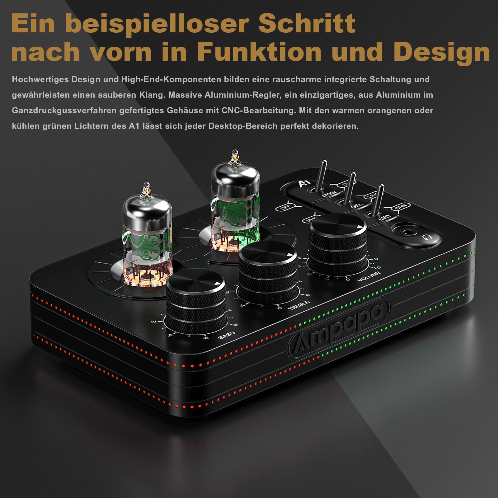 A1 Phono Röhren Vorverstärker, Hi-Fi Audiophiler Vorverstärker, Kopfhörerverstärker, für MM Plattenspieler, mit Ton anpassen für Home Audio Plattenspieler Lautsprecher, Desktop Computer