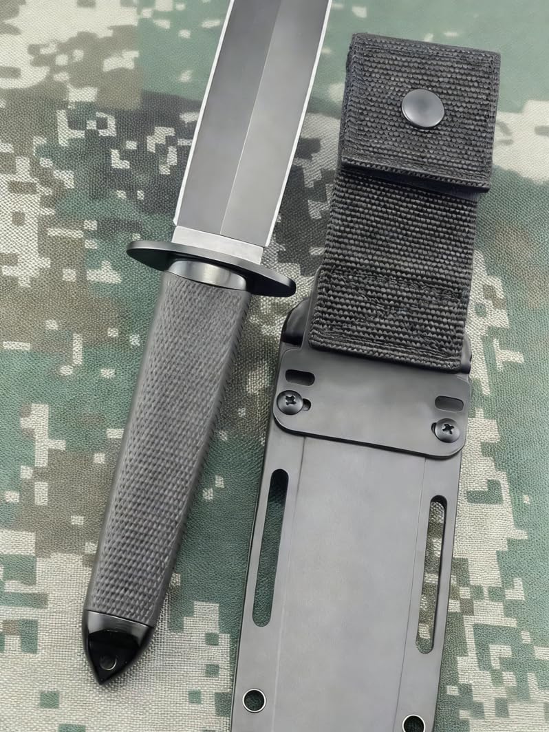 Generisch Teerma Jagdmesser HY7 feststehende klinge, Klingenlänge 19.1 cm schwarzes Jagdmesser, Großes Bowiemesser mit Holzgriff, Messer Outdoor, Hunting Knife, Bushcraft Messer, Survival Messer