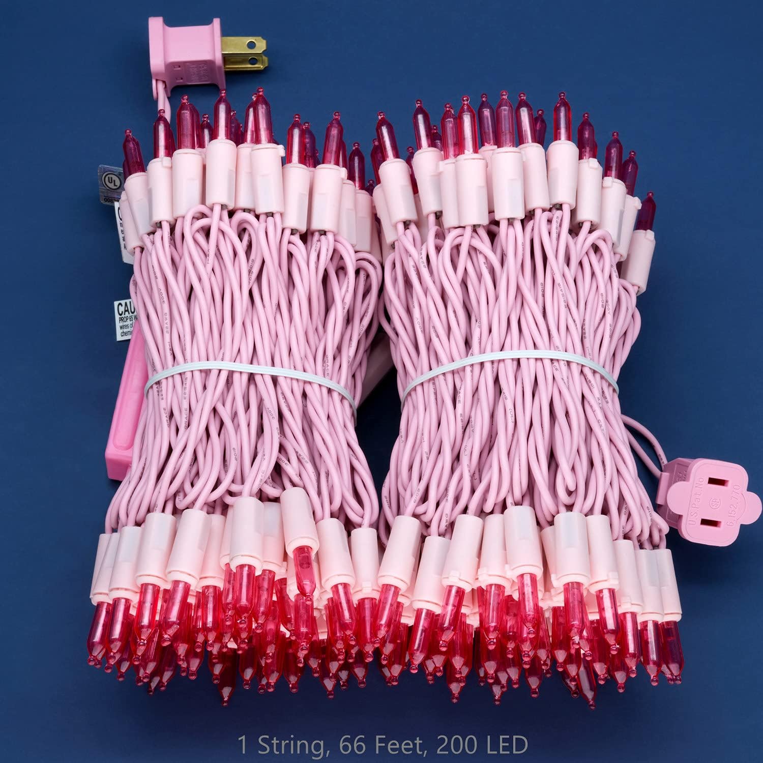 200 Pink LED Christmas Lights with Pink Wire, Pack of 2 Sets 33 ft 100 Count UL Certified Commercial Grade String Light