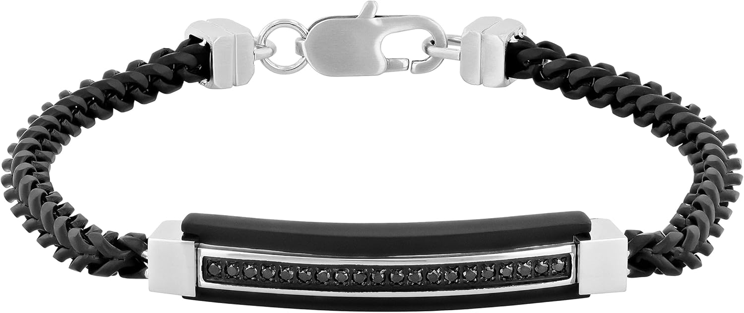 Men's Stainless Steel Black Franco Link ID Bracelet - Sleek Black Finish, 8.5"