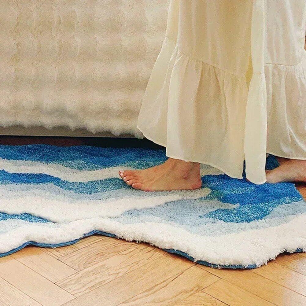 Tapis Vague 3D Touffeté, Tapis Océan, Antidérapant, pour Salle De Bain, Lavable, pour Maison, Le Salon, Salle De Bain