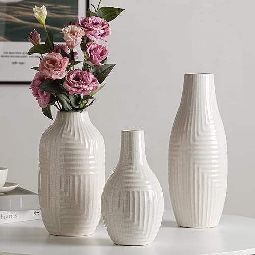 Miniatura 7 de hjn Jarrón de cerámica blanca para decoración del hogar, florero para centros de mesa, jarrones de decoración moderna para sala de