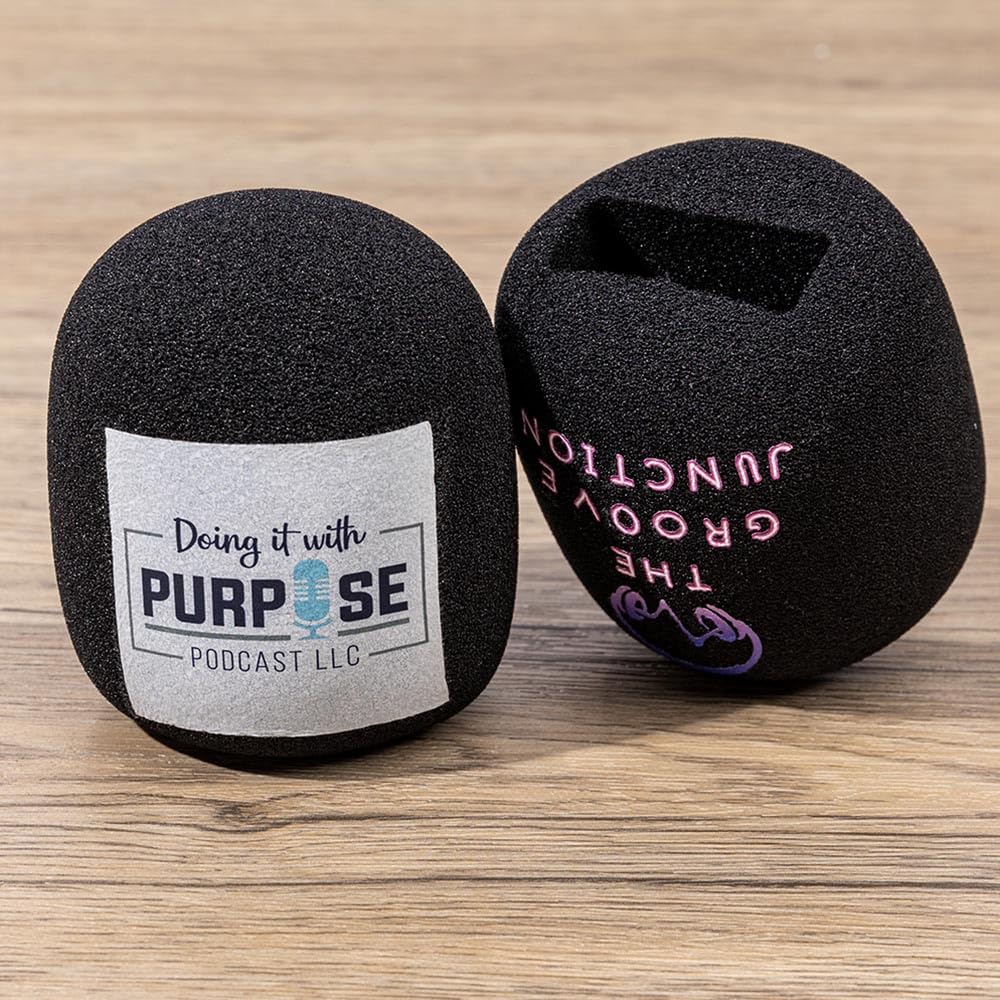 Lot de 2 bonnettes en mousse personnalisées pour microphone avec logo photo imprimé - Protège-microphones à fente rectangulaire pour prise en main - Pare-vent imprimés pour microphones de