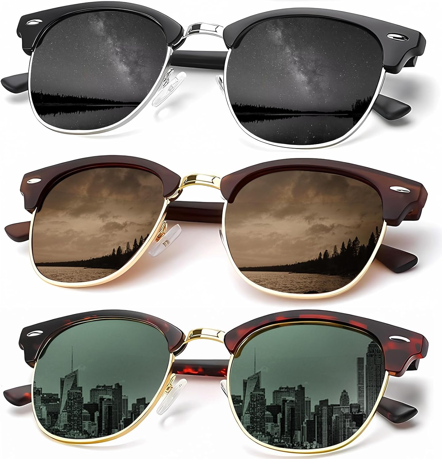 KALIYADI Sunglasses Men Polarized Sunglasses for Men Women Unisex Semi-Rimless Frame Retro Driving Sun Glasses UV Blocking