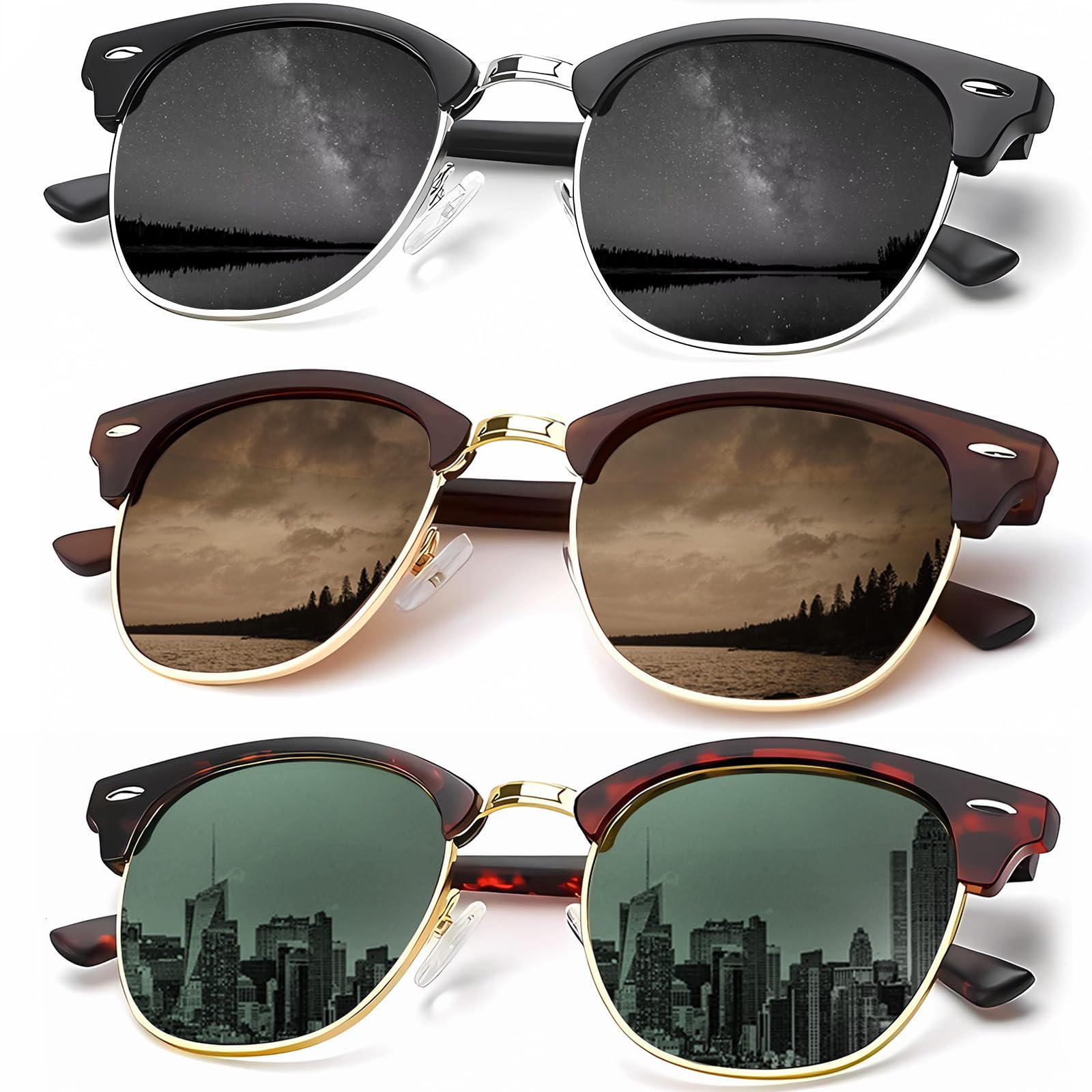 KALIYADI Sunglasses Men Polarized Sunglasses for Men Women Unisex Semi-Rimless Frame Retro Driving Sun Glasses UV Blocking