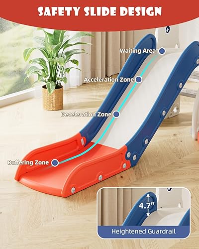 Miniatura 5 de Glaf Juego de tobogán y columpio para niños pequeños 4 en 1, juego para exteriores para niños pequeños de 1 a 3 años, tobogán para bebés con aro de