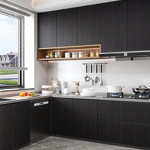 Miniatura 2 de CRE8TIVE Papel tapiz de madera de oro negro de 12 x 354 pulgadas, papel de contacto de grano de madera para encimeras, impermeable, autoadhesivo,