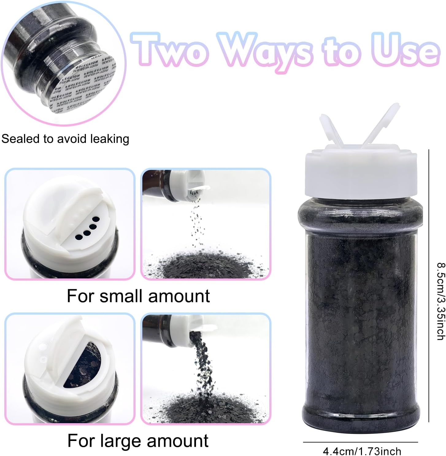 Black Chunky Glitter, 2 oz/56.7g Matte Bulk Craft Glitter for Resin Art Crafts Tumbler Jewelry Making, Cosmetic Glitter for Body Hair Nail Lip Eye Makeup Party Festival (Black)