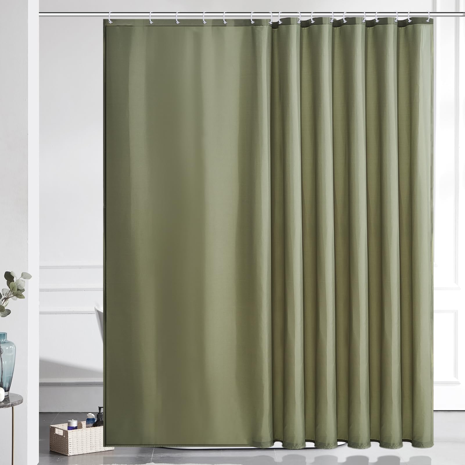 Furlinic Shower Curtain Mould Proof Resistant Wetroom Bathroom Polyester Fabric White 7ft Shower Curtains Liner Waterproof Rustproof Washable Weighted with 12 Hooks Extra Long 180x210cm 72x84. — view 19