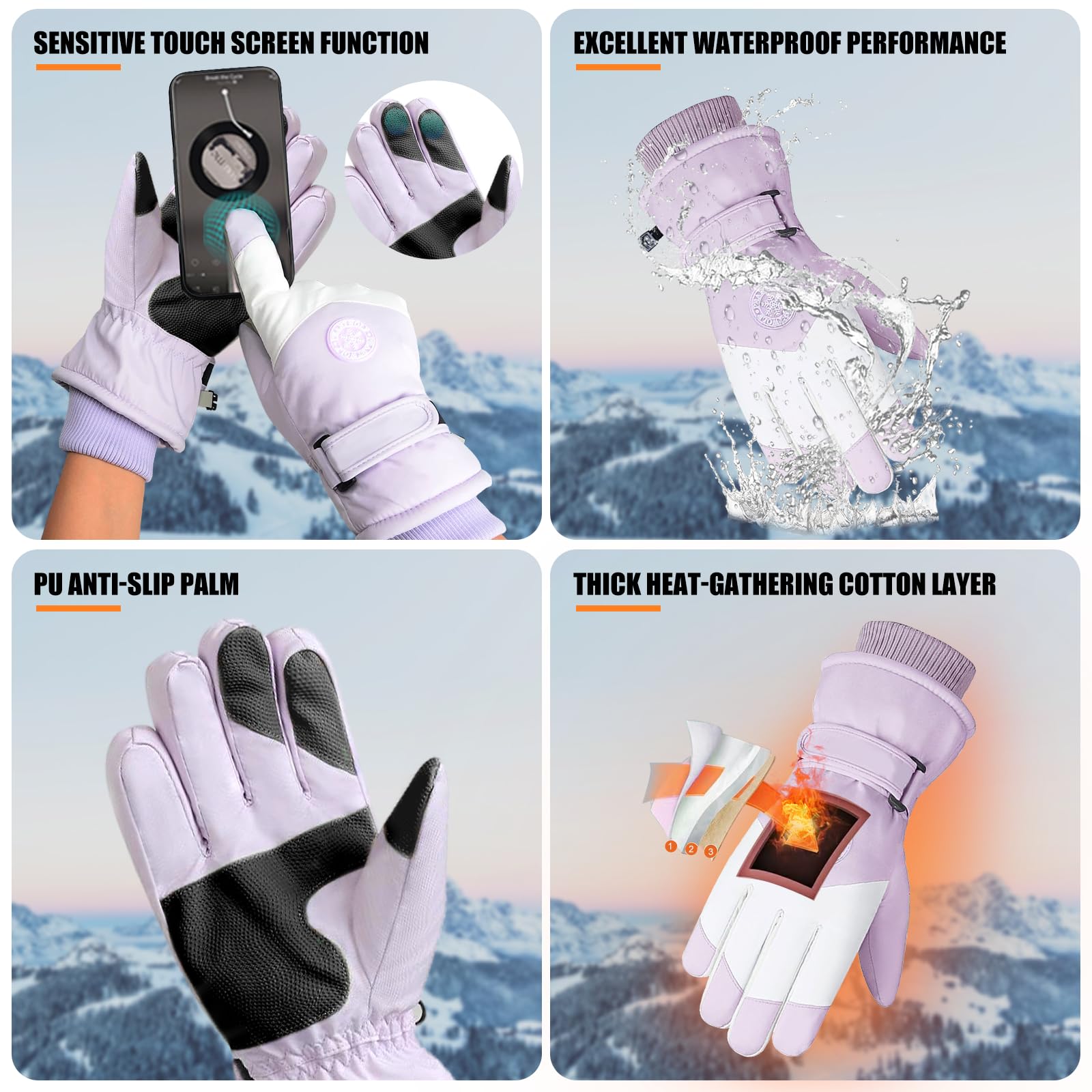 GEEKEO Guantes Térmicos Impermeables Antideslizantes a Prueba de Viento con Pantalla Táctil para Esquí y Nieve