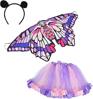 CLISPEED Conjunto Asas De Borboleta de Fadas Meninas Traje 1 Conjunto de Fada Traje Da Princesa Saias Tutu Headband Asas de Fada Wand Set Traje para a Festa de Aniversário Favor