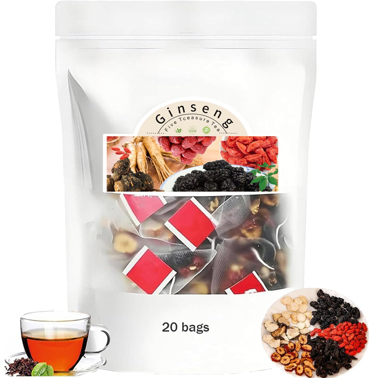 Ginseng Six Treasure Tea, Turmeric Kidney Tea Formula Ginseng Eight Treasure Tea, Natural Detox, Kidney Cleanse Beverage for Women & Men (1)