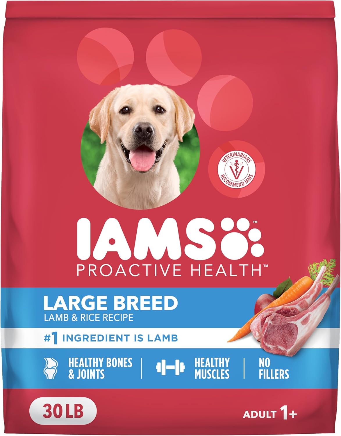 IAMS Proactive Health Large Breed Dry Dog Food, Adult Dry Dog Food for Large Breeds, Lamb & Rice Recipe, 30 lb. Bag