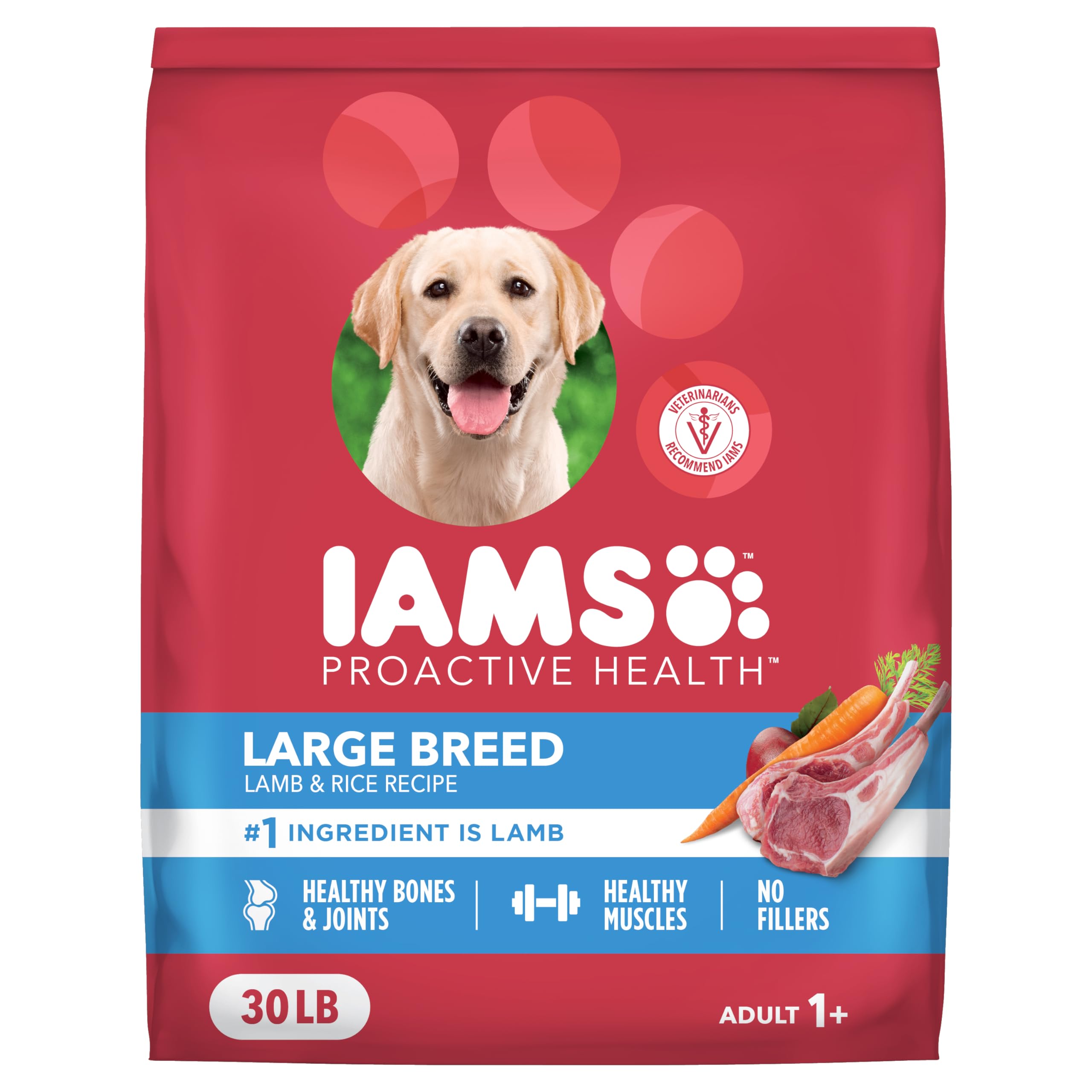 IAMS Proactive Health Large Breed Adult Dry Dog Food Lamb & Rice Recipe, 30 lb. Bag