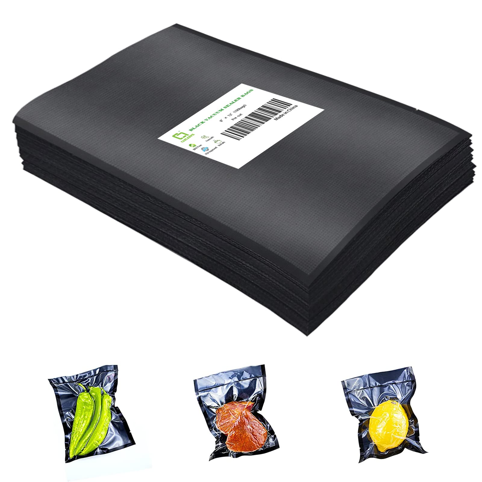 CANLENPK Black Back and Clear Front Vacuum Sealer Bags 8x12