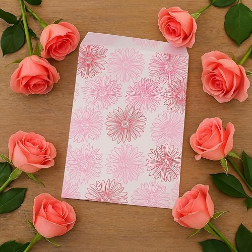 Miniatura 2 de 888 Display USA, Inc 200 bolsas de regalo de papel de flores de 5 "x 7", bolsas de mano de ventas de compras, color blanco con diseño de flores