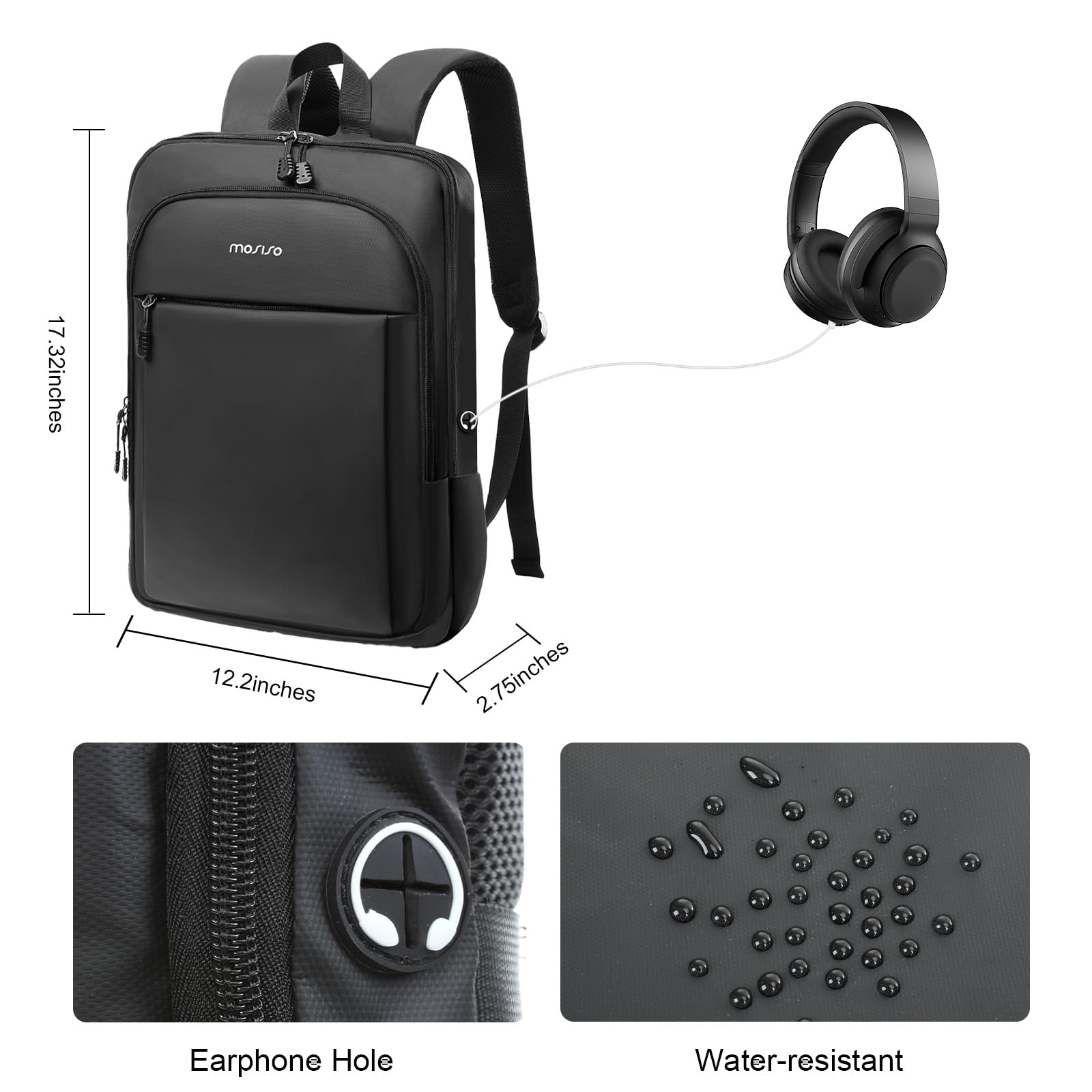 MOSISO Sottile Zaino per Laptop, 15,6 pollici Borsa Impermeabile per Laptop | e 13 pollici Custodia Laptop, 13 pollici Borsa PC, Neoprene Borse Computer con Custodia Piccola, Nero e Nero