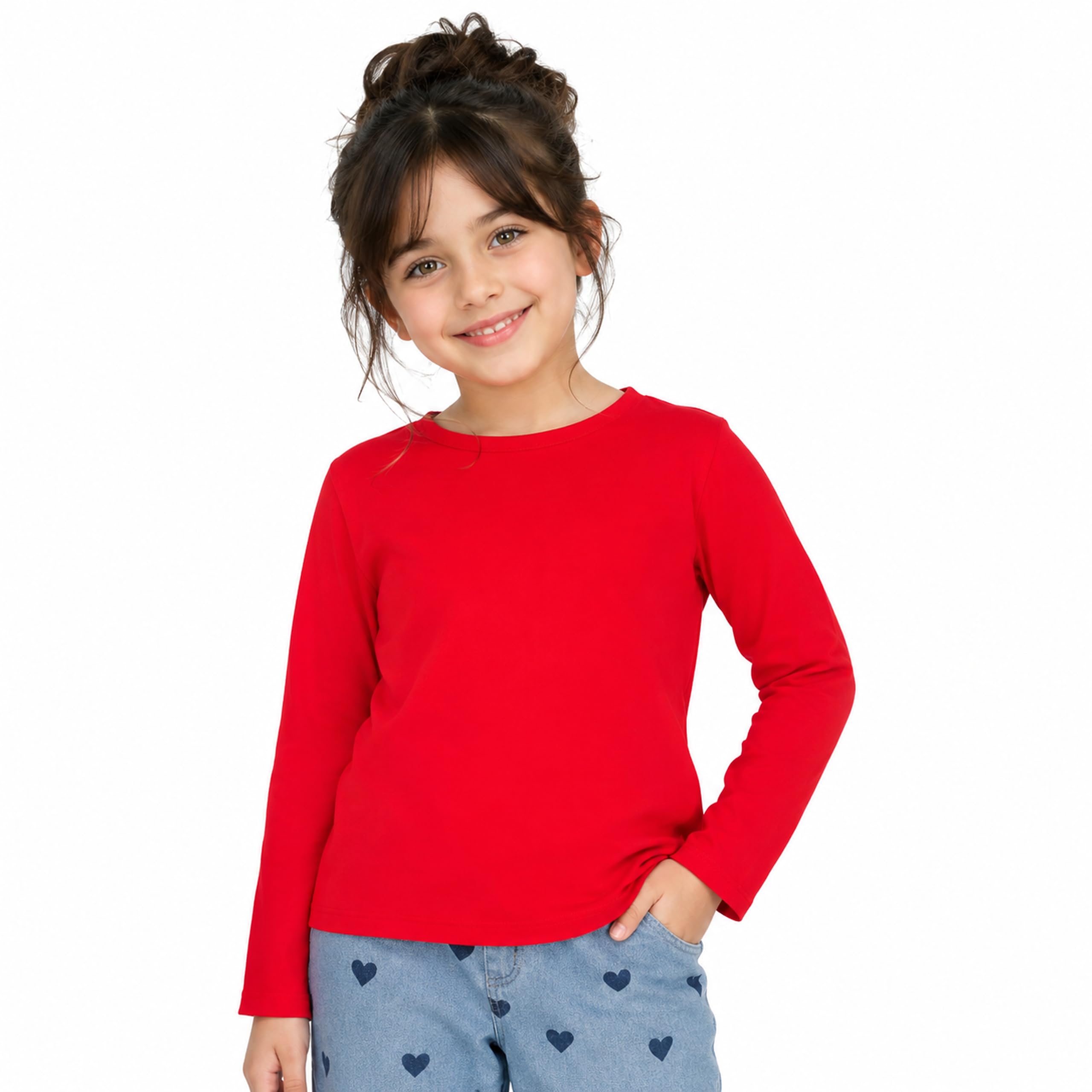 Kids Round Neck Girls Winter Collection Tshirt Full Sleeves Natural Organic 100% Cotton Soft Fabric Comfortable Plain Color Original Branded t-Shirt for Girl Kid