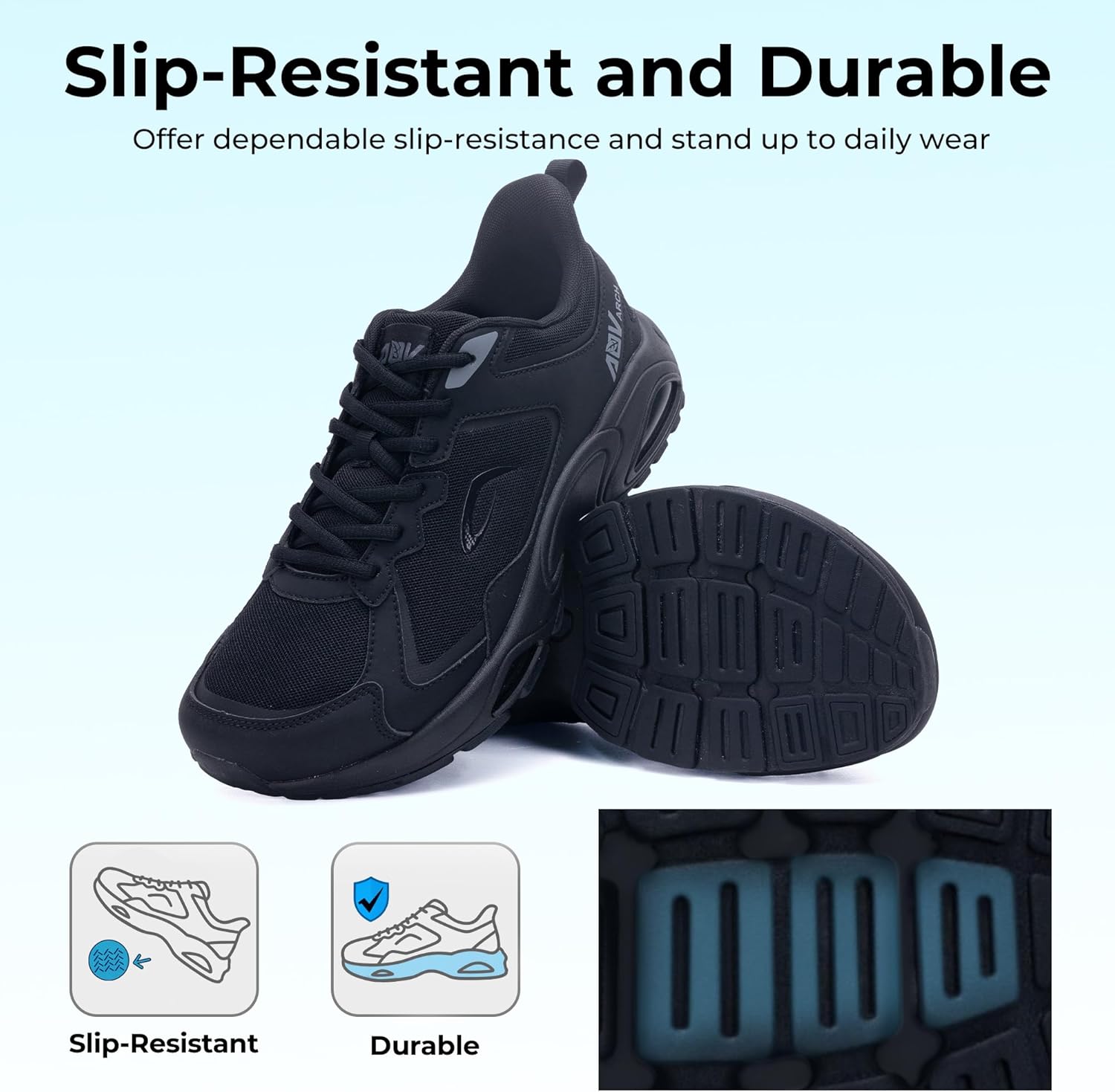AOV Wide Toe Box Running Shoes for Men Arch Support Walking Sneakers Plantar Fasciitis Orthotic Tennis Slip On Shoes for Gym Workout Jogging