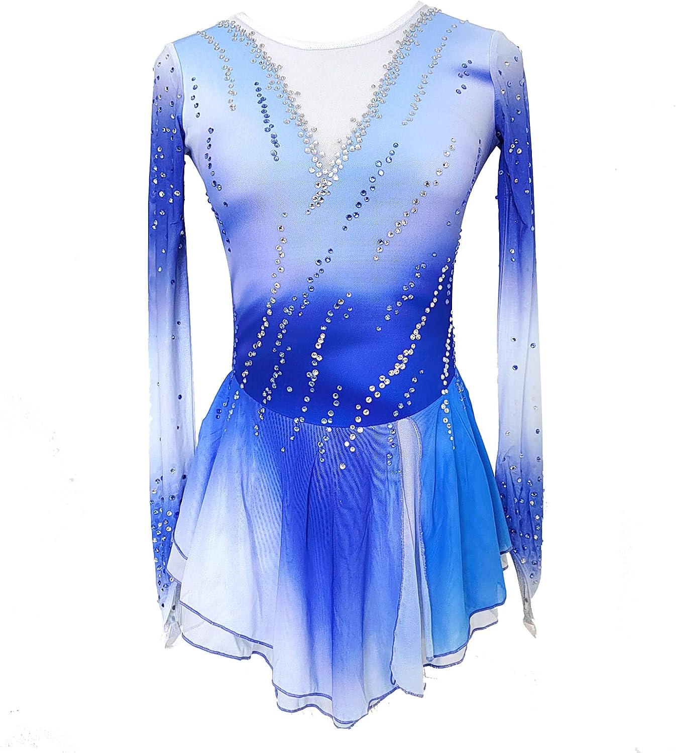 Girls' Blue Mesh Figure Skating Dress Competition Costume