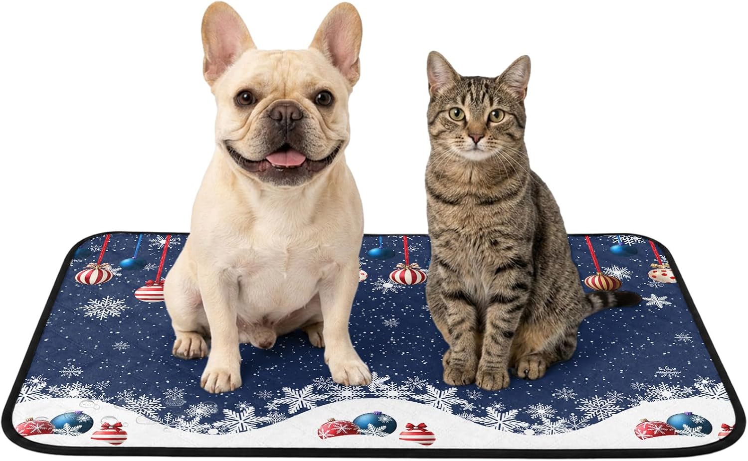 Christmas Xmas Ornament Ball Snowflake Denium Blue Washable Pee Pads for Dogs Reusable Puppy Pad Waterproof & Non-Slip Dog Cat Food Mat for Crates, Indoor, Outdoor and Car Travel 40"x30"