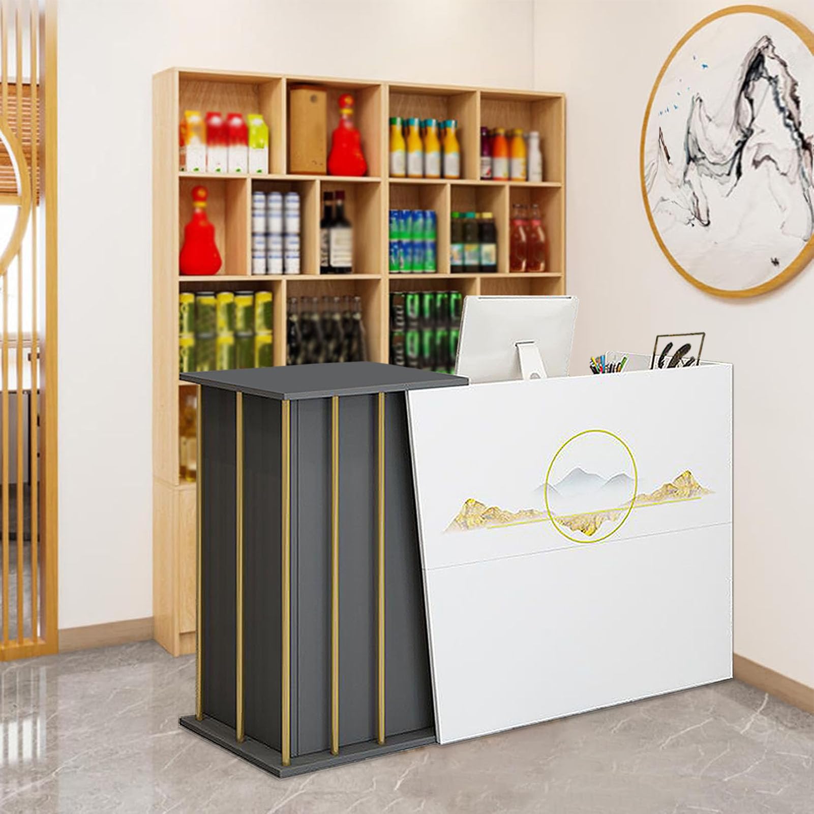 Banco Cassa/reception Con Cassetti E Serratura – 120x40x90 Cm, Struttura In Acciaio E Legno, Per Negozi, Uffici E Beauty Studio