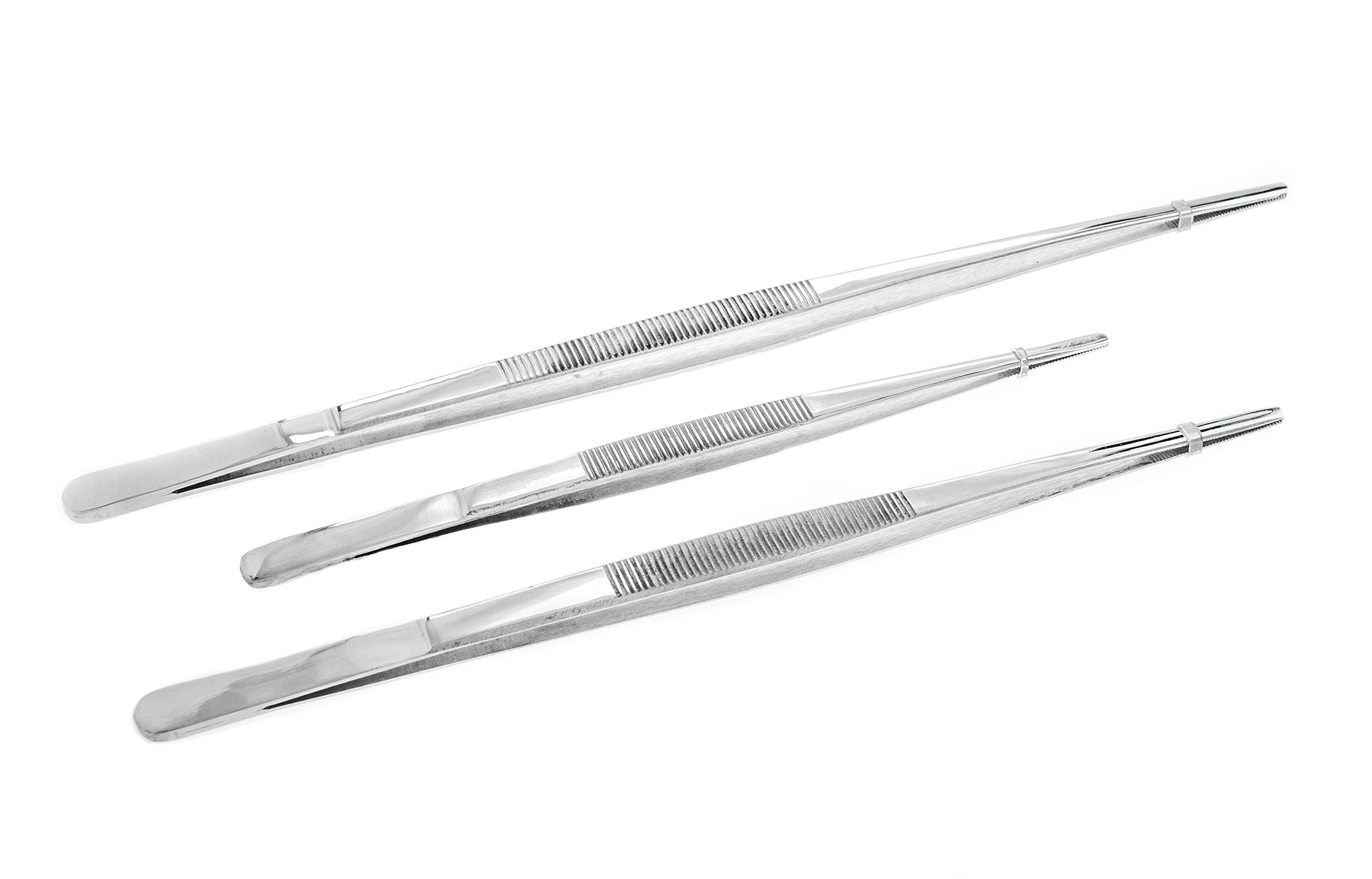 SE 3-Piece Stainless Steel Tweezer Set with Serrated Tips