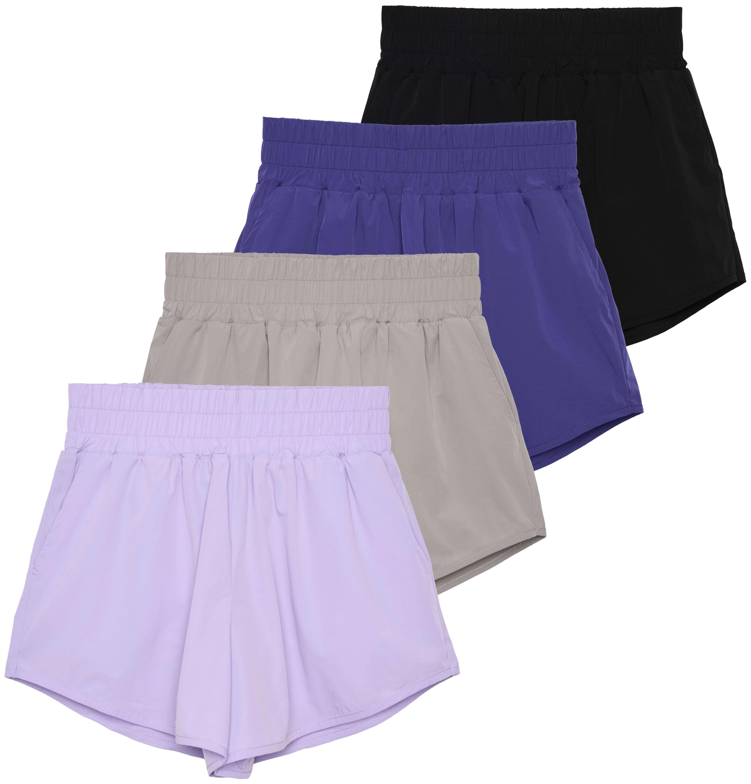 Real Essentials 4 Pack Women's 2.5'' High Waisted Running Shorts with Liner - Quick Dry, Dry Fit, Gym Workout