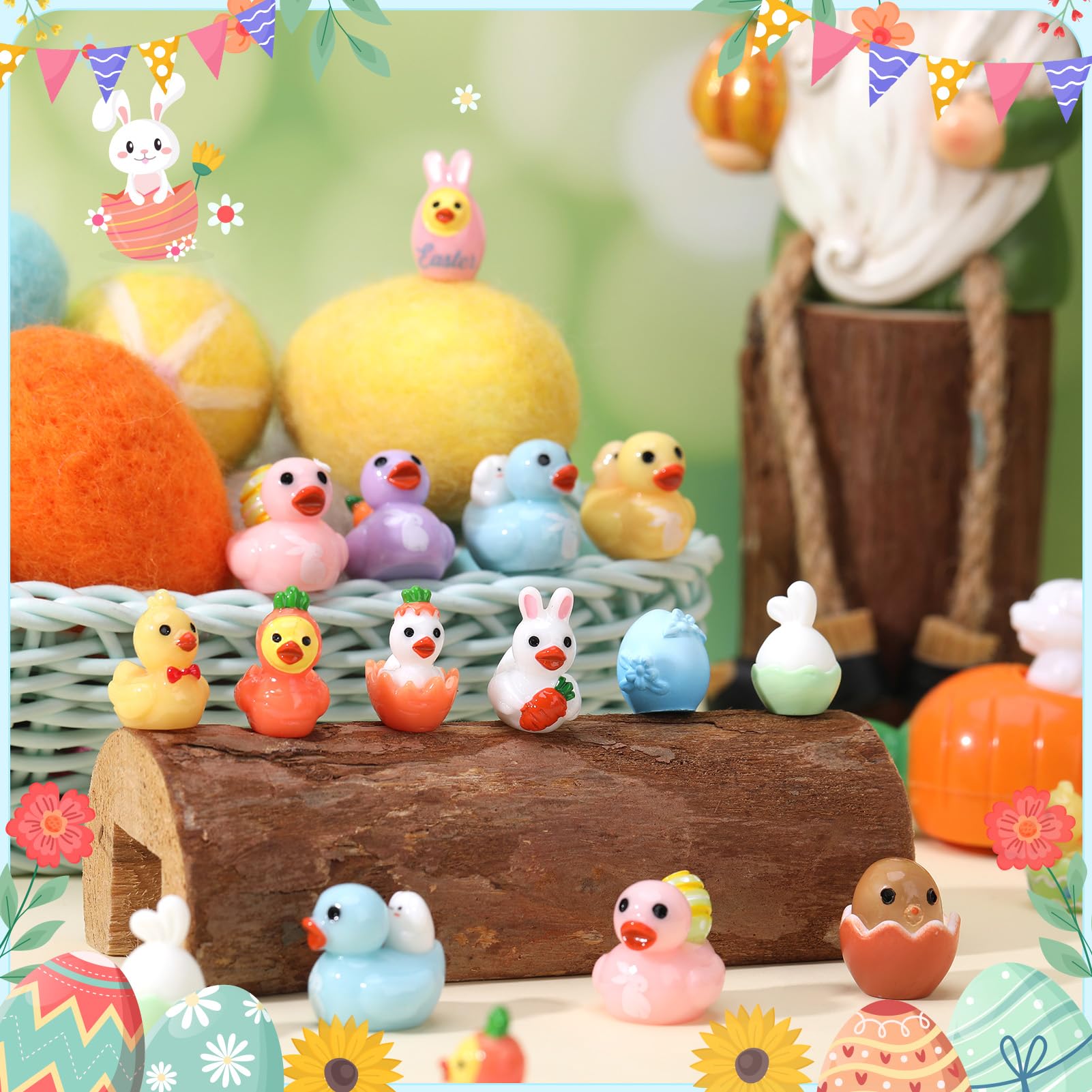 Paquete de 80 figuras de juguete de patos de Pascua, diseño de conejo | Tiny Ducks to Hide, decoración de regalo de fiesta de conejo de Pascua (16 estilos)