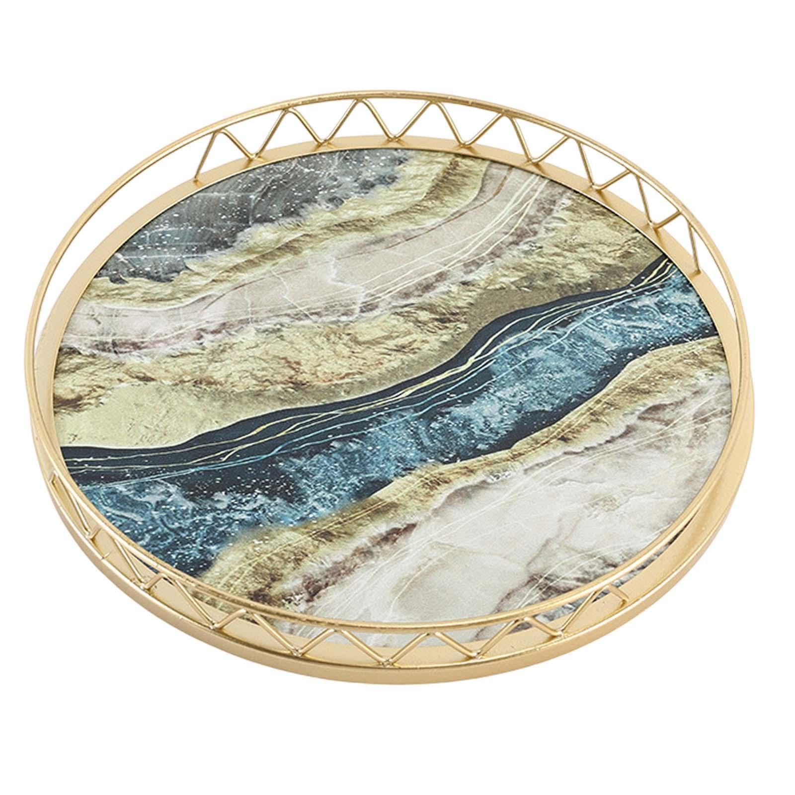 PIXZCSA Serving Tray Storage Platter Versatile Marble Texture Exquisite Events And Daily Serving Tray Storage Platter Cake Food Bold Border Desktop Organizer, Lake Large, 25.5x3cm