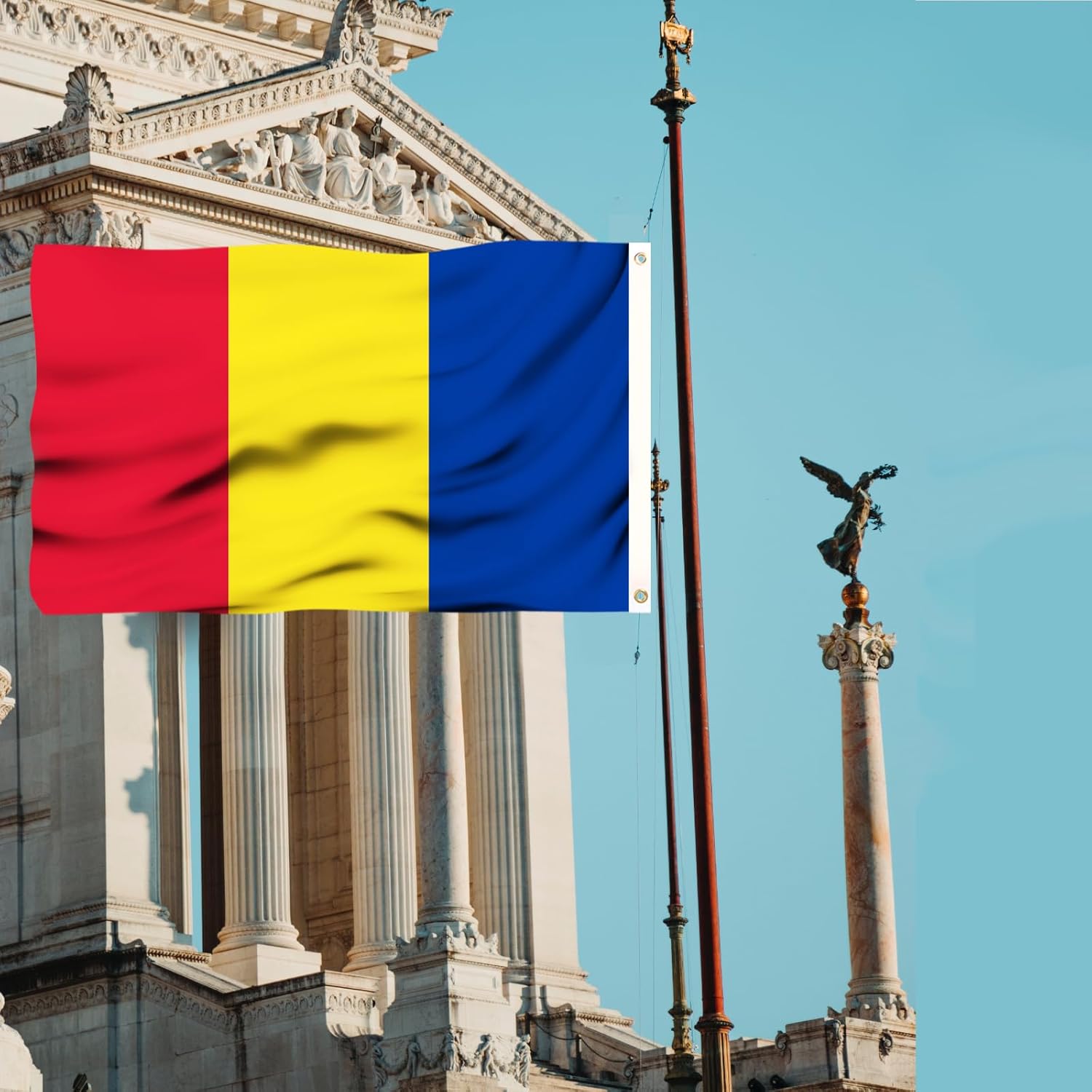 Romania Flag 3x5 Romanian National Flags Double Sided Three Layer 240D Polyester Fiber Bright Color with Durable Canvas Header and 2 Non Fading Brass Grommets