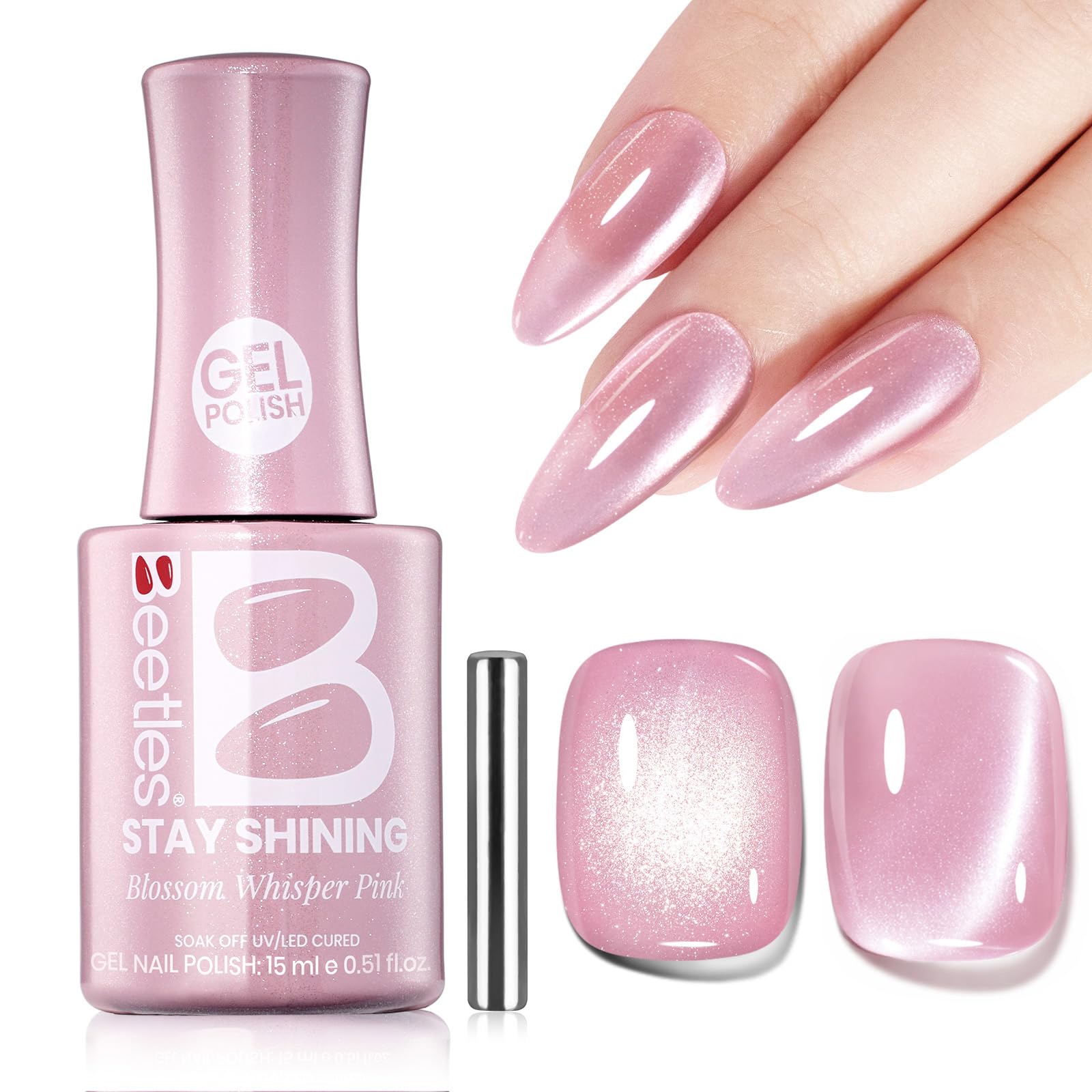 Beetles Pink Cat Eye Gel Nail Polish - Blossom Whisper Pink 15ML | DIY Manicure Spring Gift for Women - main product image