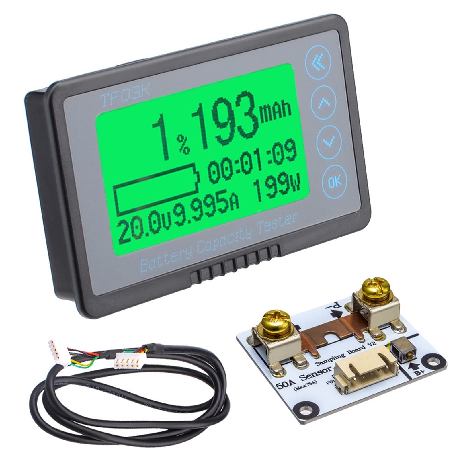 Comprobador De Carga De BateríA, TF03K DC10 ~ 120V 50A / 100A / 350A / 500A Capacidad de la batería Probador de tensión de voltaje Muestra el contador de Coulomb WiHT 1M ,Rango De Prueba MáS Amplio(TF