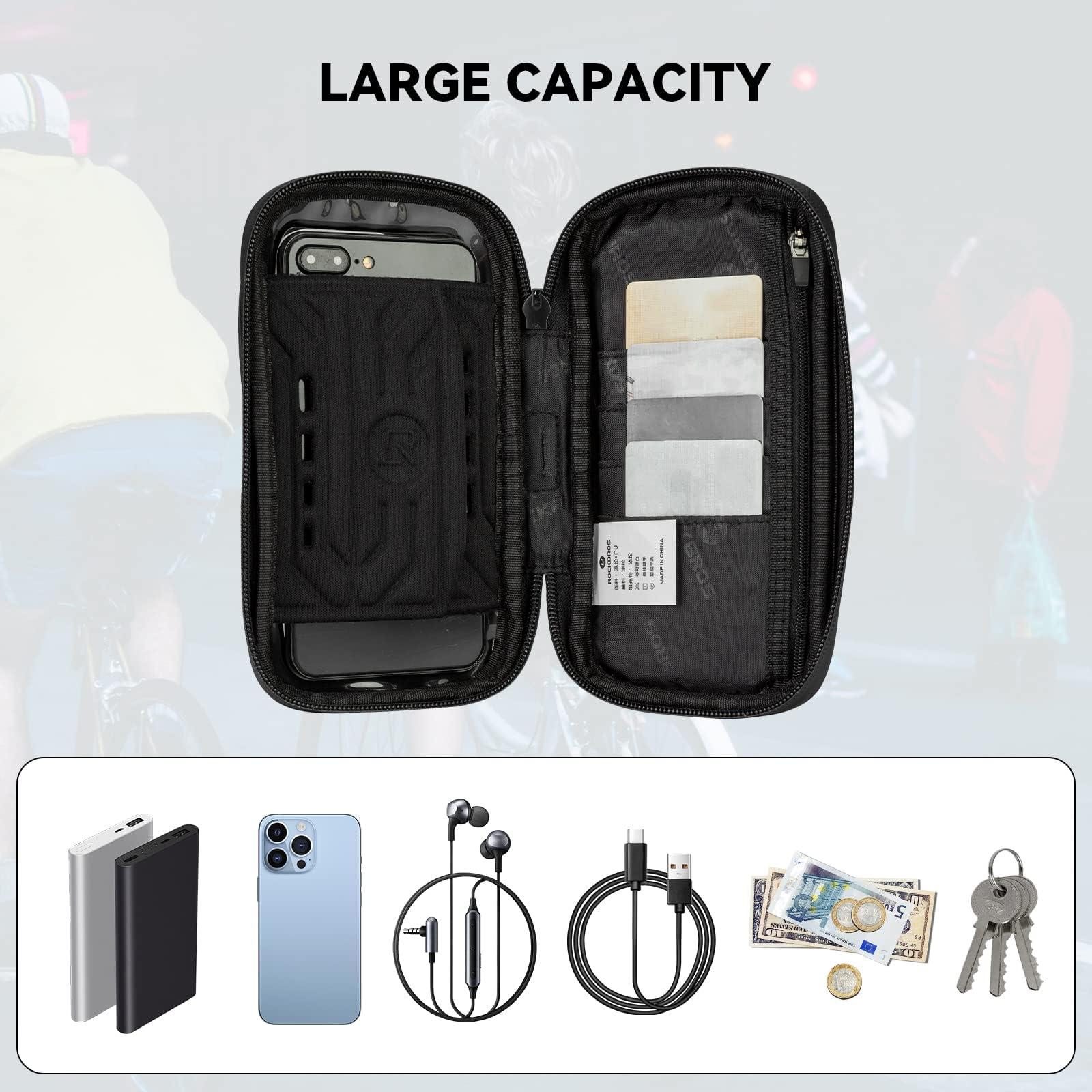 ROCKBROS Fahrrad Handyhalterung Wasserdicht – Handytasche Lenkertasche 360° drehbar, geeignet für 4,7–7 Zoll Smartphones, Handyhalter mit Touchscreen & Stauraum für Motorrad & Scooter
