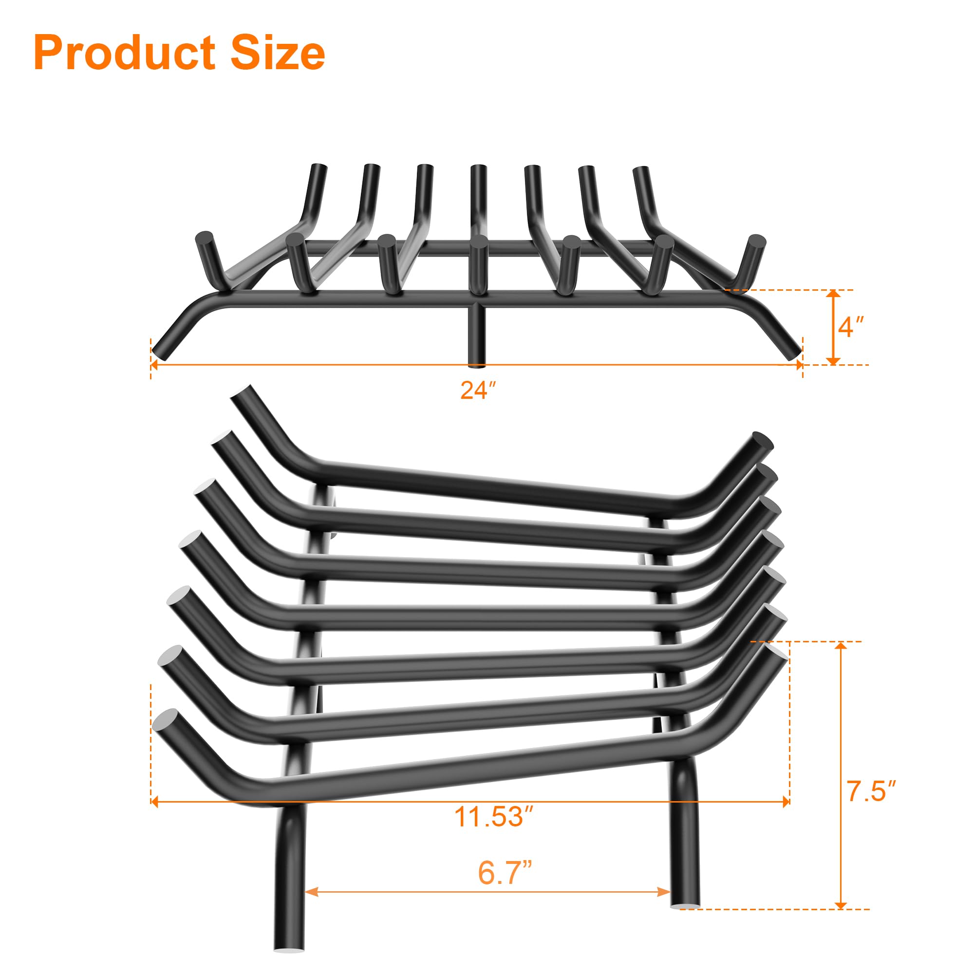 Snapklik.com : iPEGTOP Fireplace Grate 24 Inch Heavy Duty Solid Steel ...