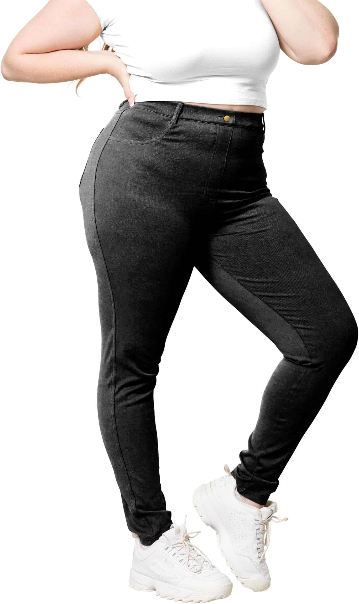 STRETCH IS COMFORT Womens and Plus Size Pull on High Waist Jeggings Casual and Work Pants Cotton Blend Denim Leggings | XS-5X