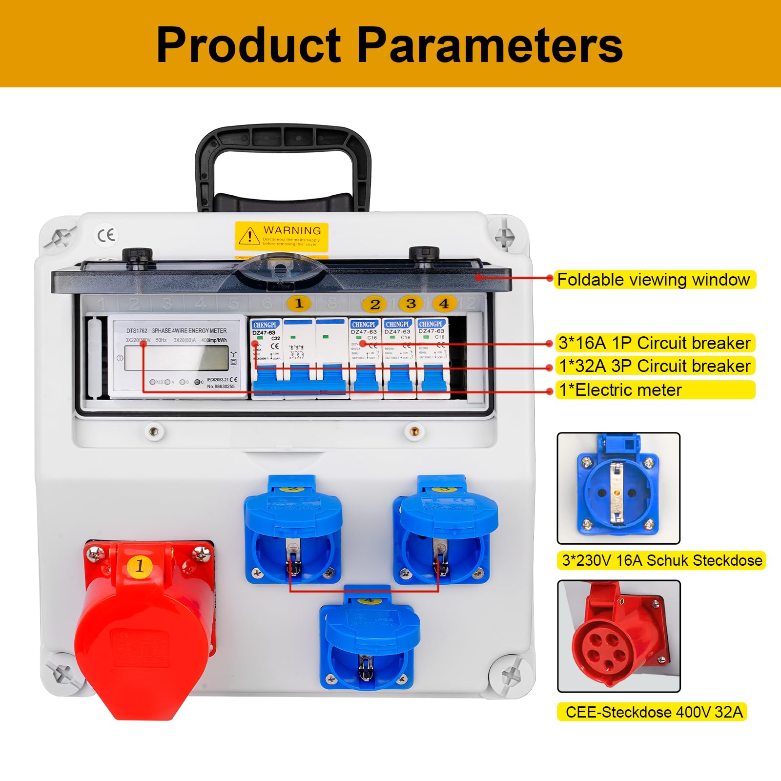 Coffret Electrique IP65 avec Prises schuko et prises CEE,Prise Exterieure Etanche Coffret de Chantier,Distributeur de Courant Électrique avec Disjoncteur pour Usage Extérieur et Intérieur