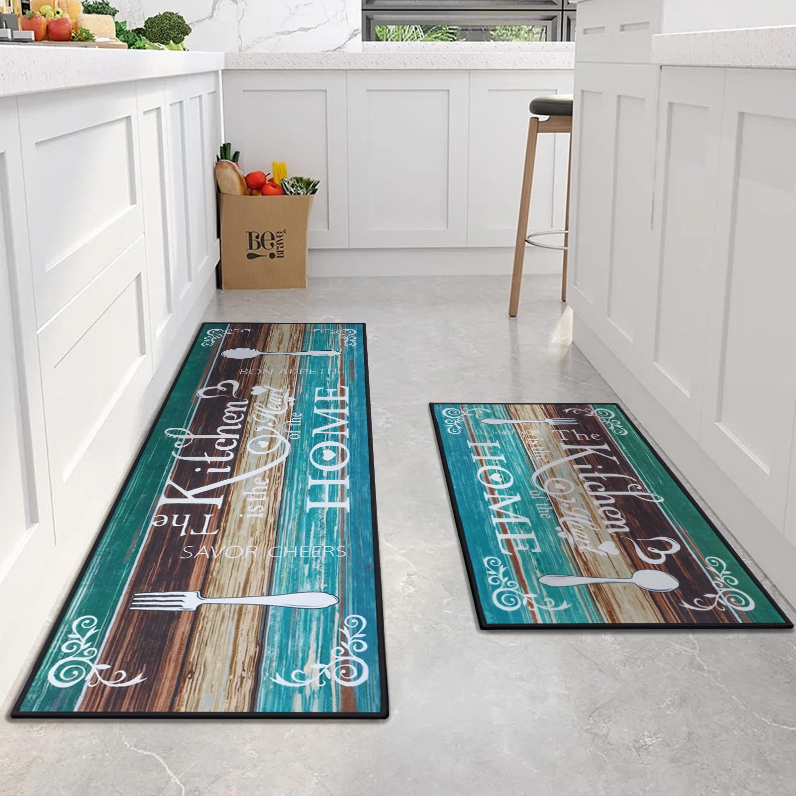 Tapis De Cuisine Lavables Boho 2 Pièces Fecialy - Antidérapants, 40x60 + 40x120 Cm, Pour Sol Buanderie Couloir