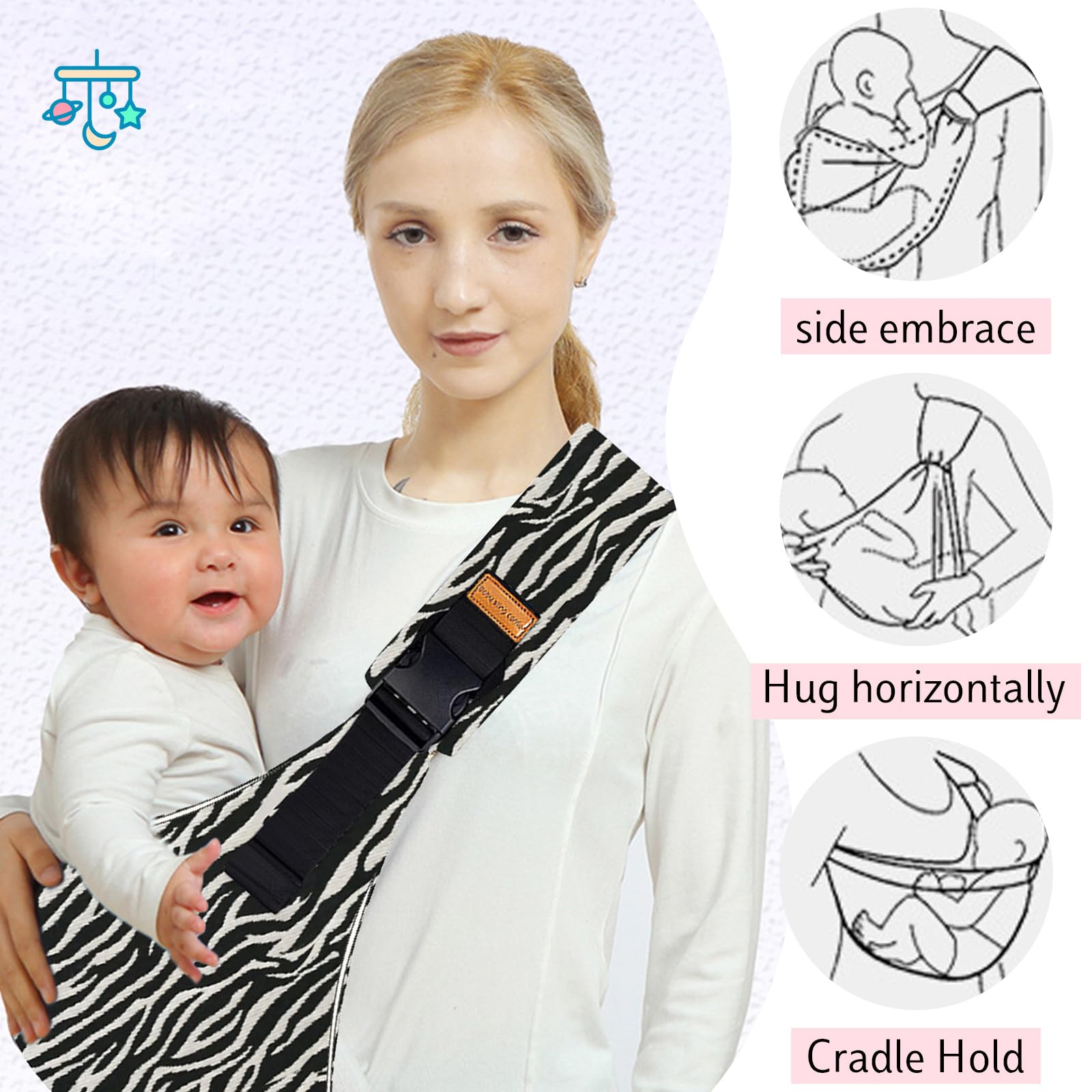 Marsupio Neonato 6-36 Mesi Regolabile Fascia Porta Bebe per Dormire Supporto Stabile Baby Carrier Leggero e Traspirante Laterale Porta Bambino Accessori per Neonati (Strisce Zebra)