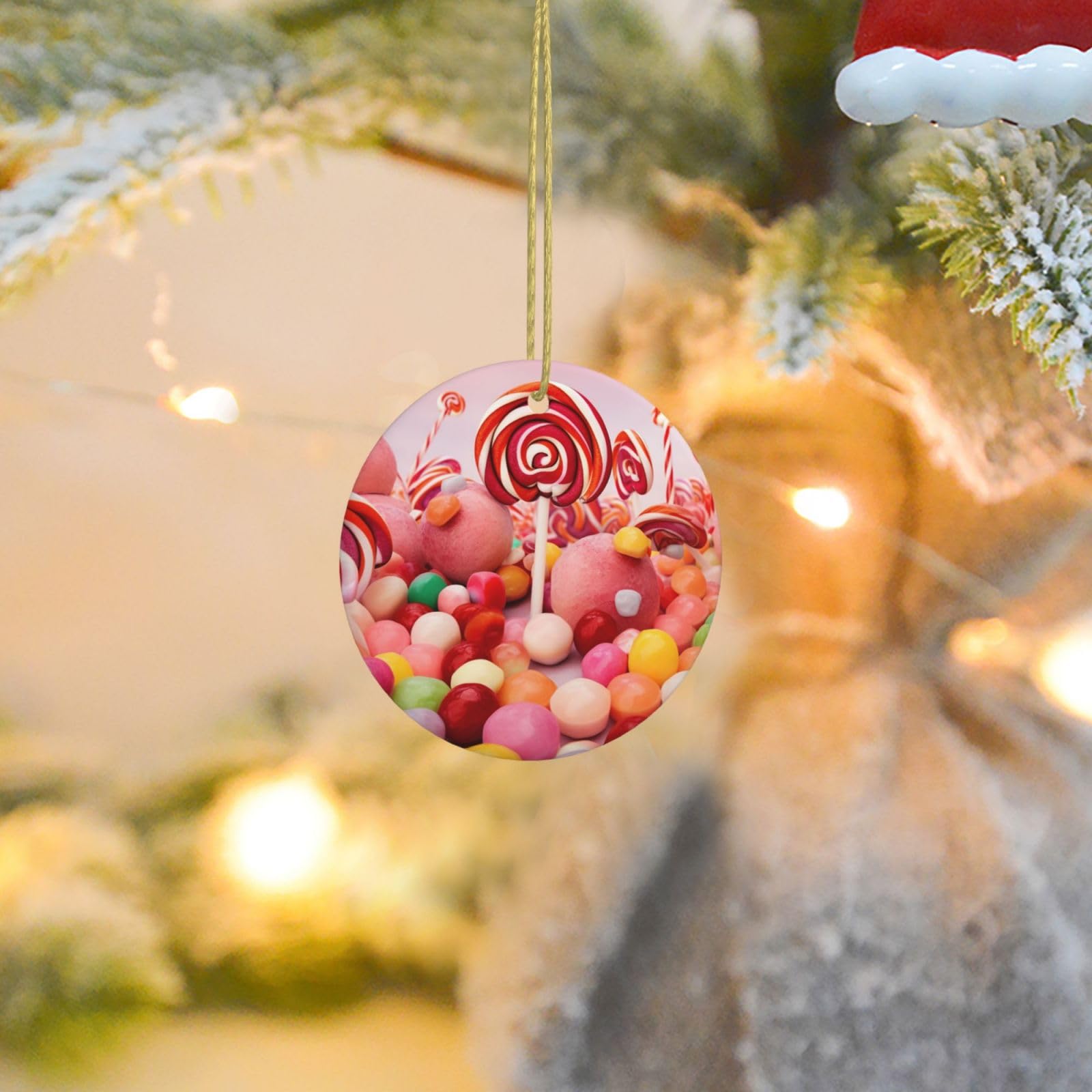 Christmas Ornaments for Christmas Tree Decoration Ceramic Hanging Sweet Candy Ornament with Gold Ribbon Crafts Round Pendant for Keepsake Gifts Glass Xmas Decor Party Supplies