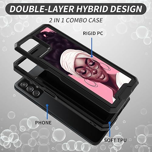 Miniatura 2 de Funda para teléfono Galaxy A53 5G con patrón de mujeres africanas para hombres y mujeres, doble capa híbrida de PC duro TPU suave a prueba de