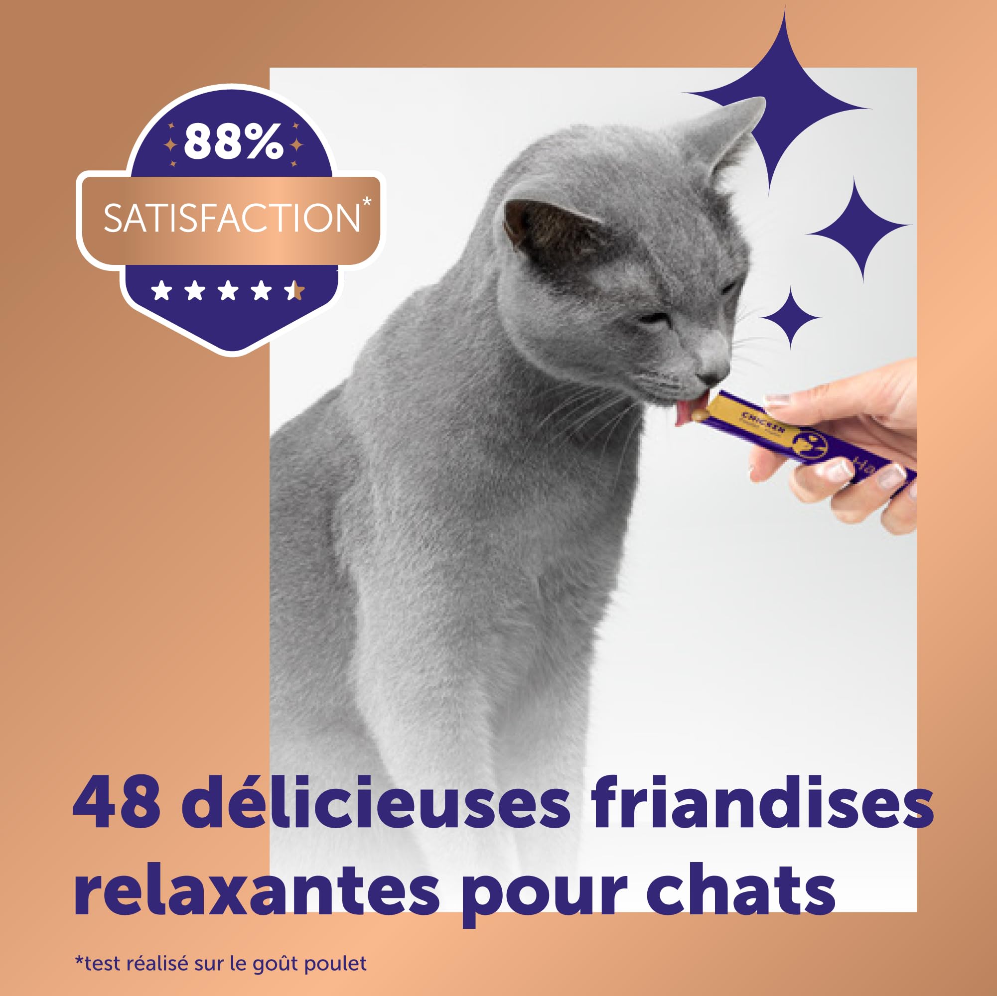 Happy Snack by FELIWAY - Friandises Délicieuses et Apaisantes pour Chats- Boite de 48 Sticks Goûts Poulet et Saumon - Aide Les Chats à se Sentir Plus Calmes et Développe Les Liens Affectifs