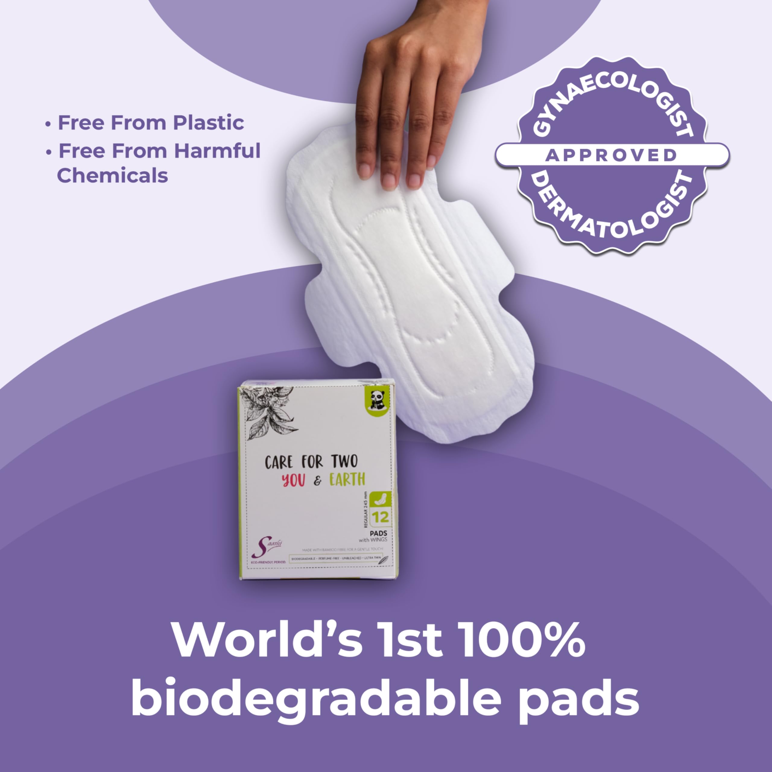 Saathi Regular (245 mm) Certified Organic Bamboo Biodegradable Sanitary Pads with Wings for Regular Flow & Rash-Free Periods - 12 Pads, Eco-Friendly, Natural & Compostable Napkins for Women 1