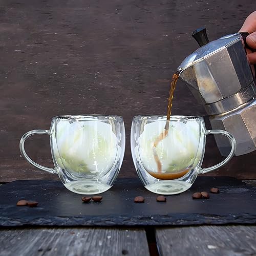 Miniatura 6 de Top-spring Tazas de café de vidrio de doble pared, tazas de café de vidrio transparente con asas, juego de 4 tazas de café con aislamiento de doble