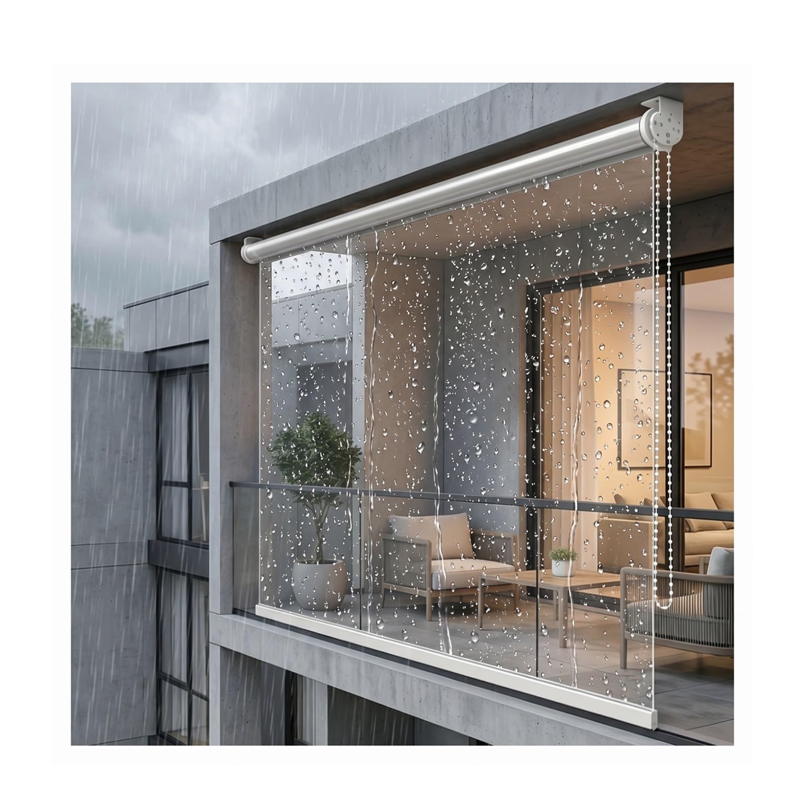 Volets roulants thermiques résistants aux intempéries en vinyle PVC résistant au vent et à la pluie pour balcon, terrasse, tonnelle, bureau et hôtel – Installation facile (110 x 150 cm)