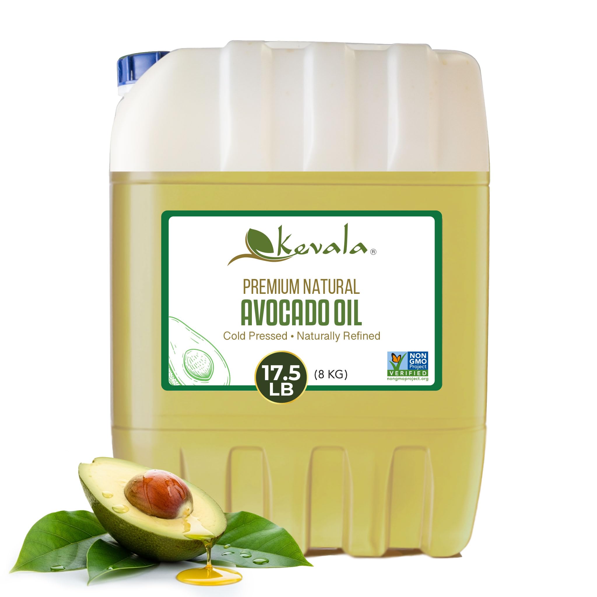 Kevala Avocado Oil Cold Pressed High Smoke Point for Frying Baking 17.5 LB